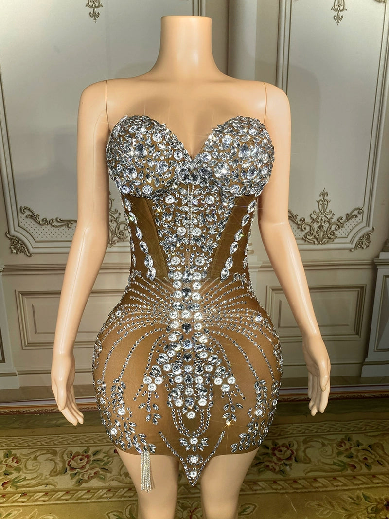 Shiny Crystal Luxury Women's Mini Dress Skirt Tube Elegant Evening Party