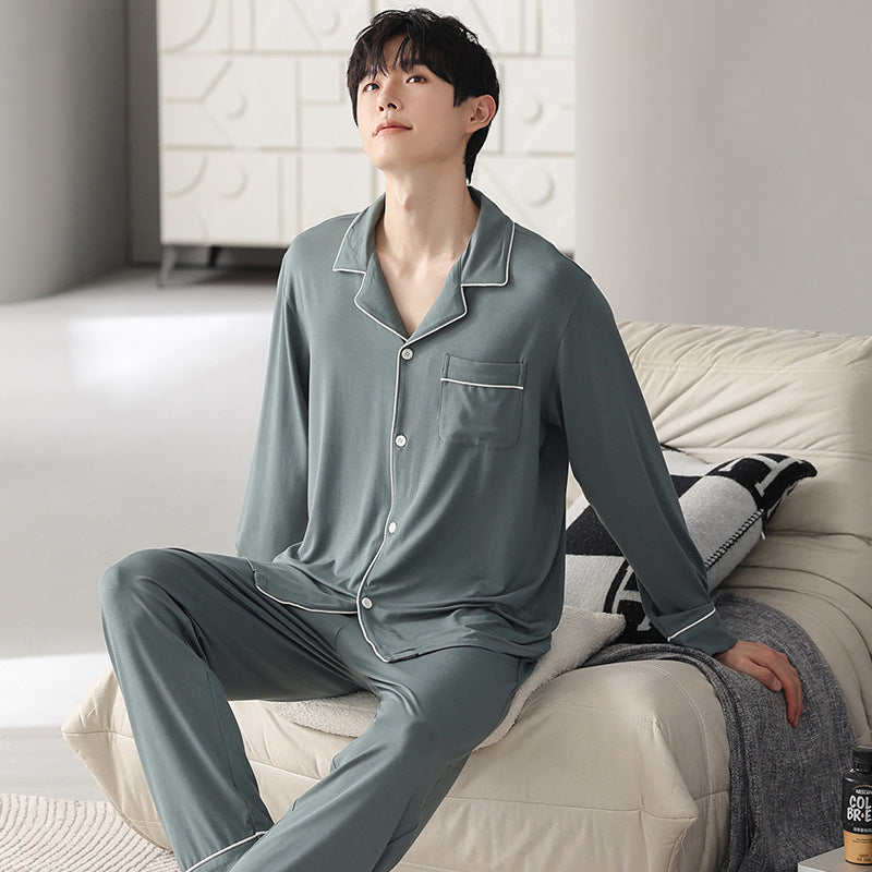 Autumn Men's Pajamas Sets Long Sleeve Modal Cotton Thin Teenage Boys' Large Size Spring Outwear Home Cloth Suit Sleepwear Male