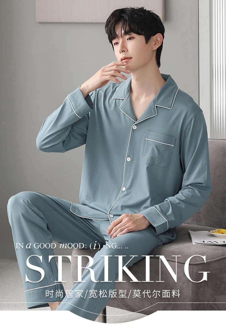 Autumn Men's Pajamas Sets Long Sleeve Modal Cotton Thin Teenage Boys' Large Size Spring Outwear Home Cloth Suit Sleepwear Male