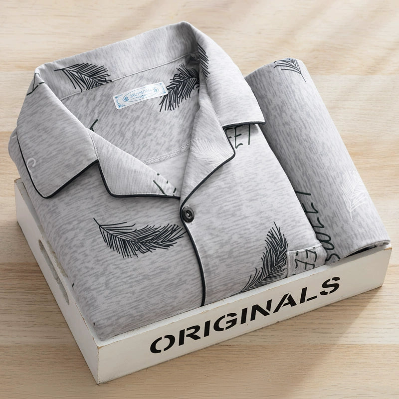 Men's Pajamas Sleepwear Long Sleeves Pants Two-piece Set Pure Cotton