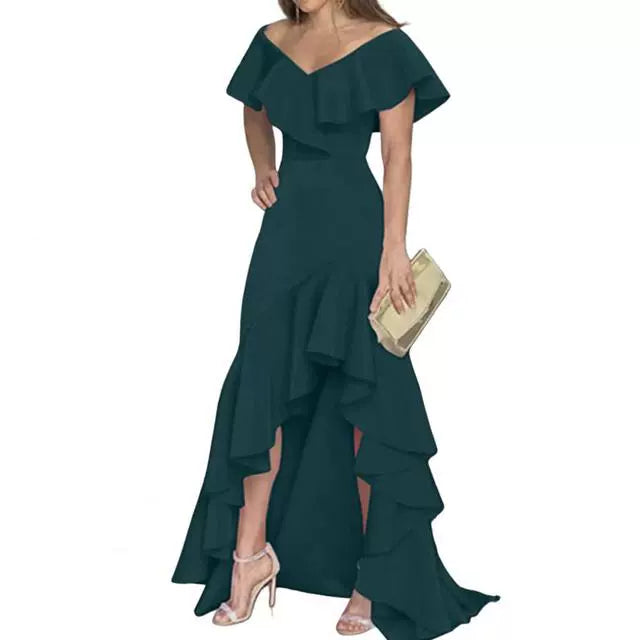 V-neck Flounce Irregular Dress