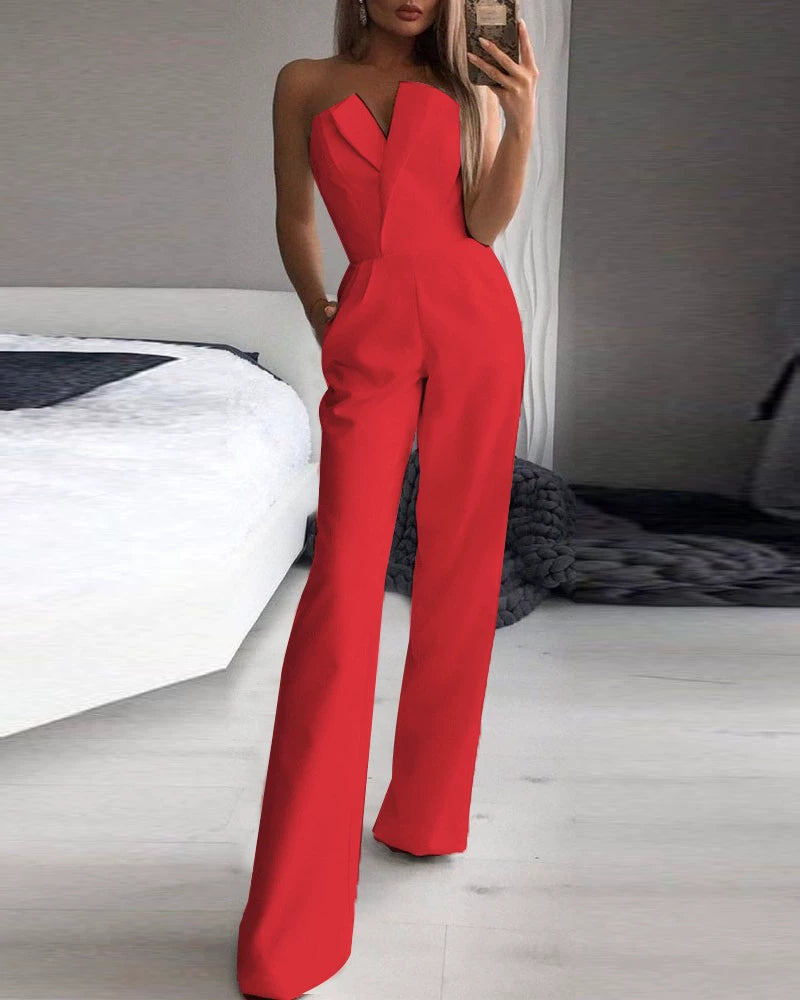 Fashion Suspender Waist-Tight Straight-leg Jumpsuit