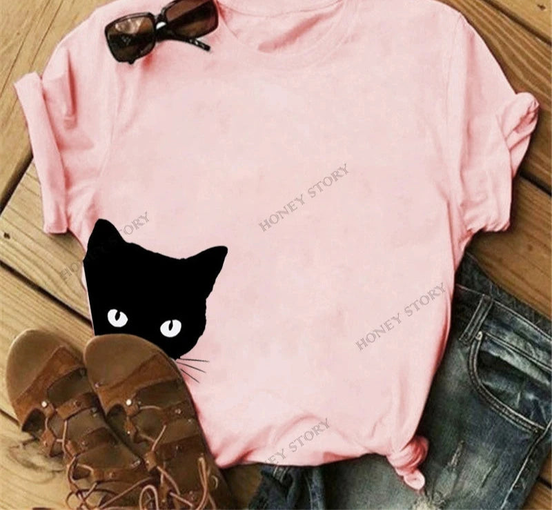 T-Shirts Short Sleeves Round Neck Cartoon Printing Comfortable
