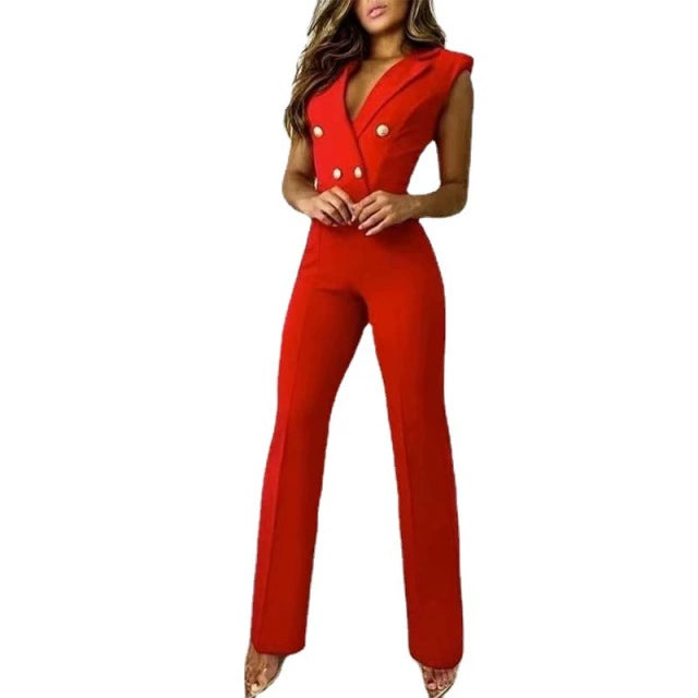 European and American V-neck Sleeveless Jumpsuit