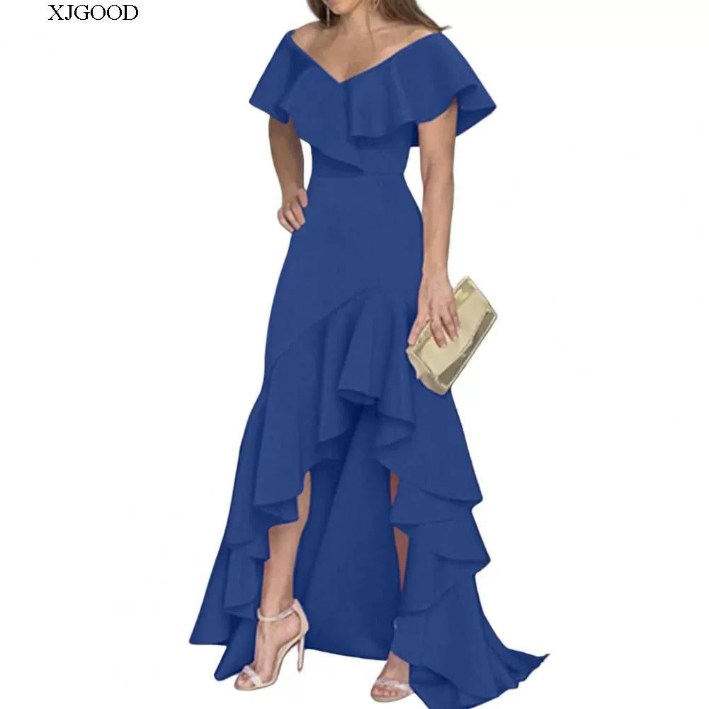 V-neck Flounce Irregular Dress