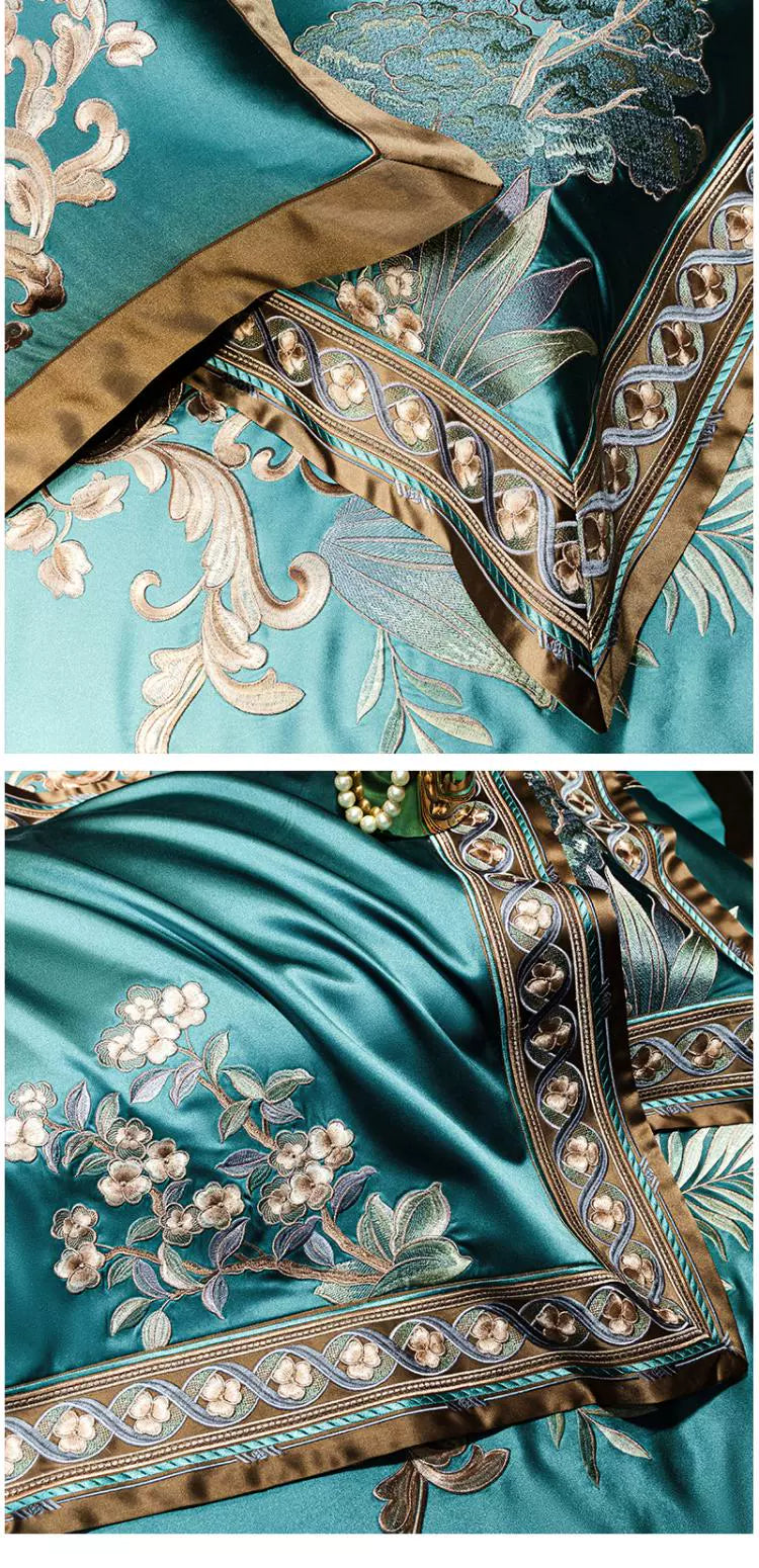 European Luxury Embroidery Palace Pure Cotton Satin Silk Bedding Set 6-10 PCs Set