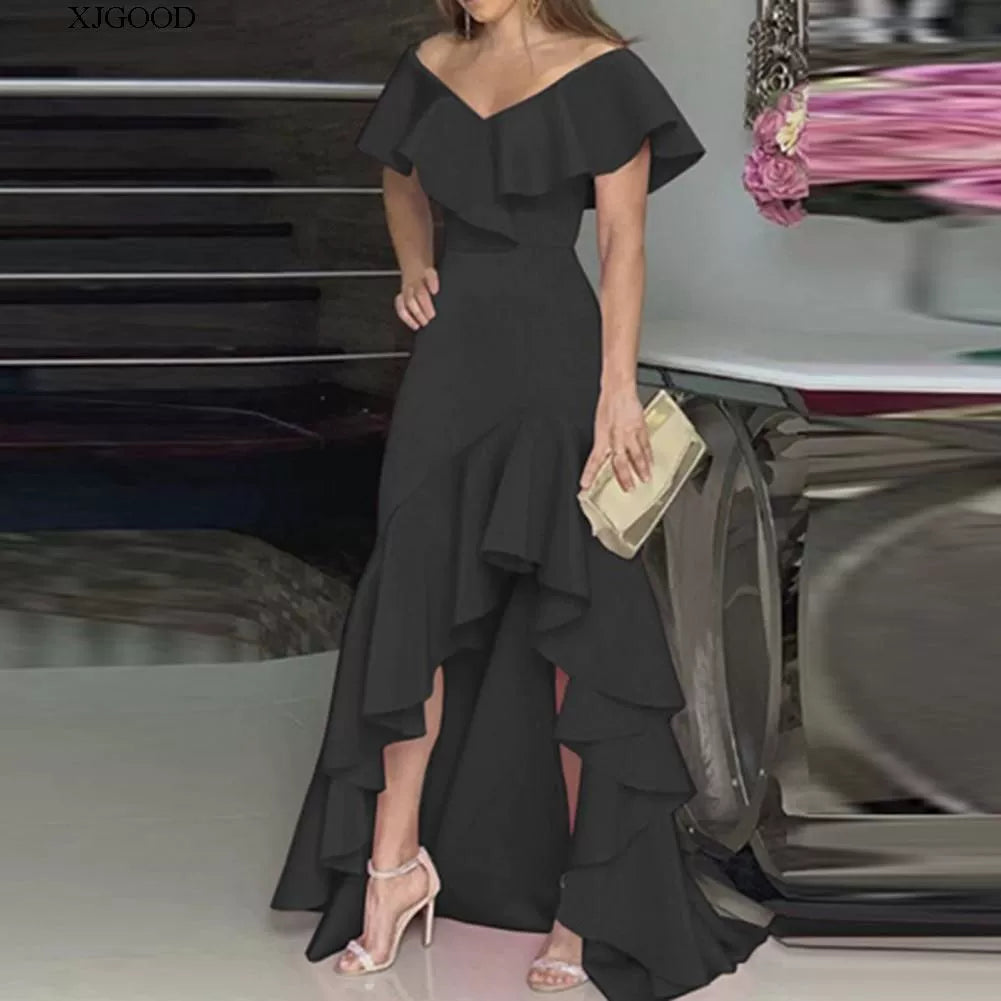 V-neck Flounce Irregular Dress