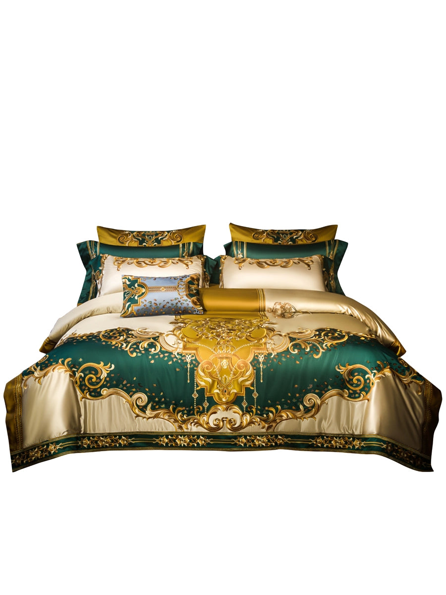 European Luxury Embroidery Palace Pure Cotton Satin Silk Bedding Set 6-10 PCs Set