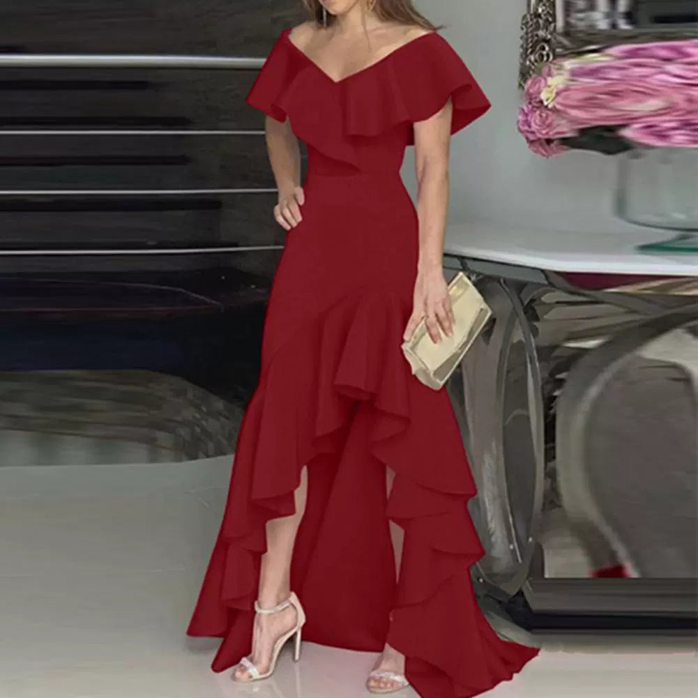 V-neck Flounce Irregular Dress