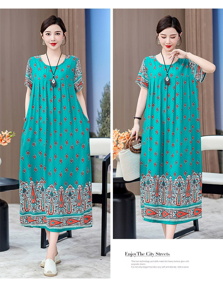 Noble over-the-Knee Middle-Aged Ladieswear Large Swing Noil Poplin Dress
