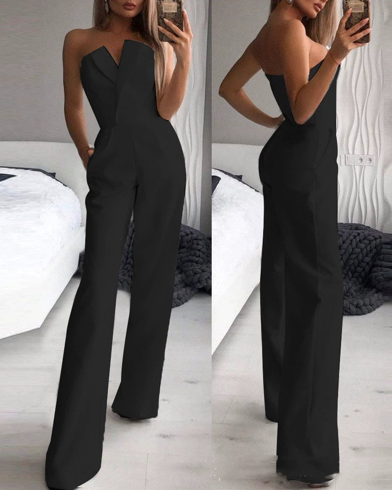 Elegant V Neck Sleeveless off-Shoulder Jumpsuit Pants