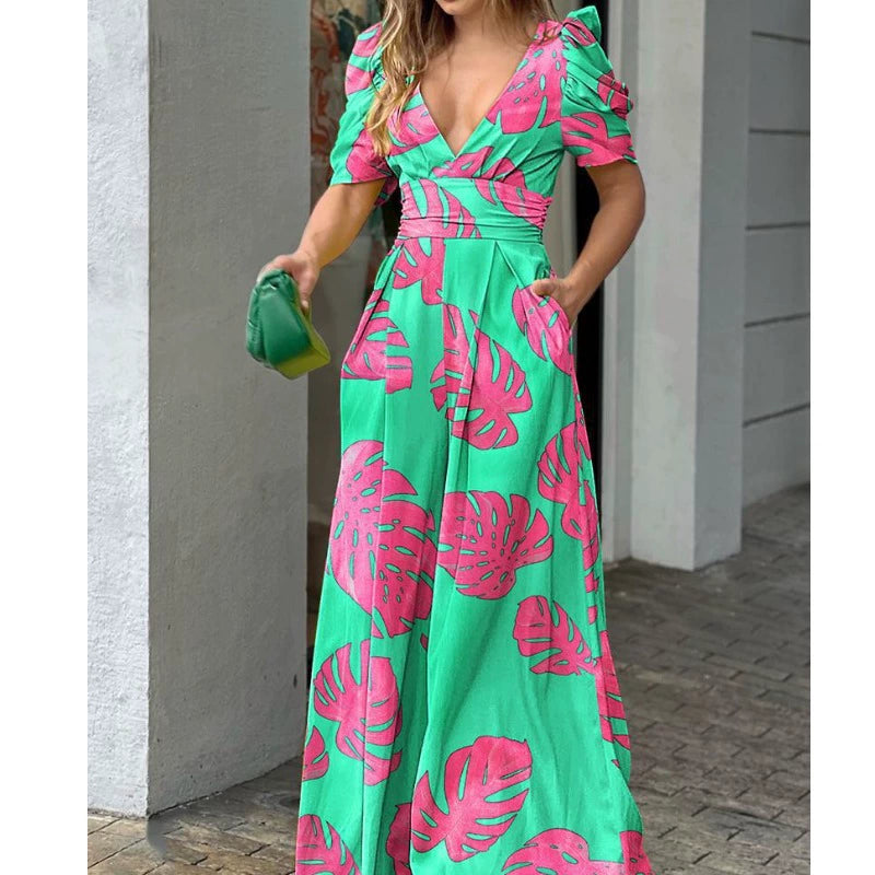 Deep V Neck New Color Slim Fit Waist One-Piece Trousers