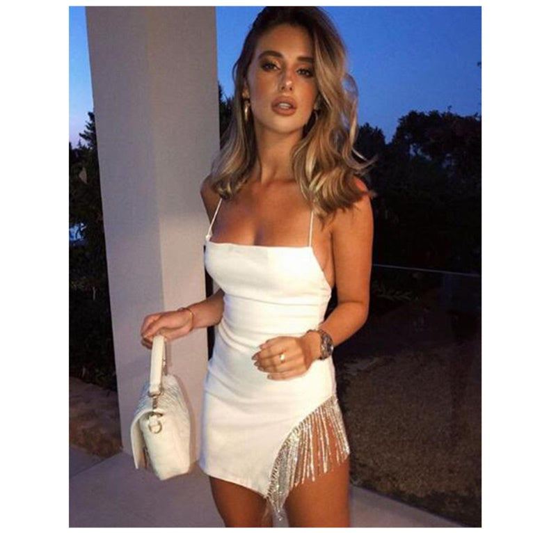Sexy Sequin Mini Night Club Style Diamond Tassel Stitching Dress