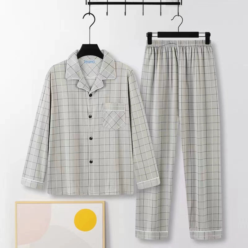 Men's Pajamas Cotton Long sleeve Trousers Two-piece Set
