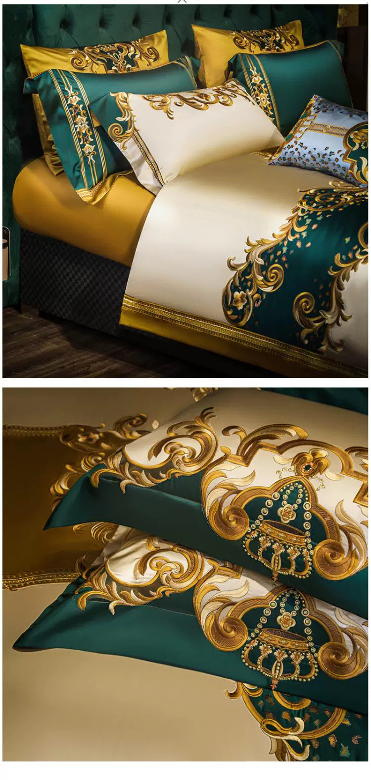 European Luxury Embroidery Palace Pure Cotton Satin Silk Bedding Set 6-10 PCs Set