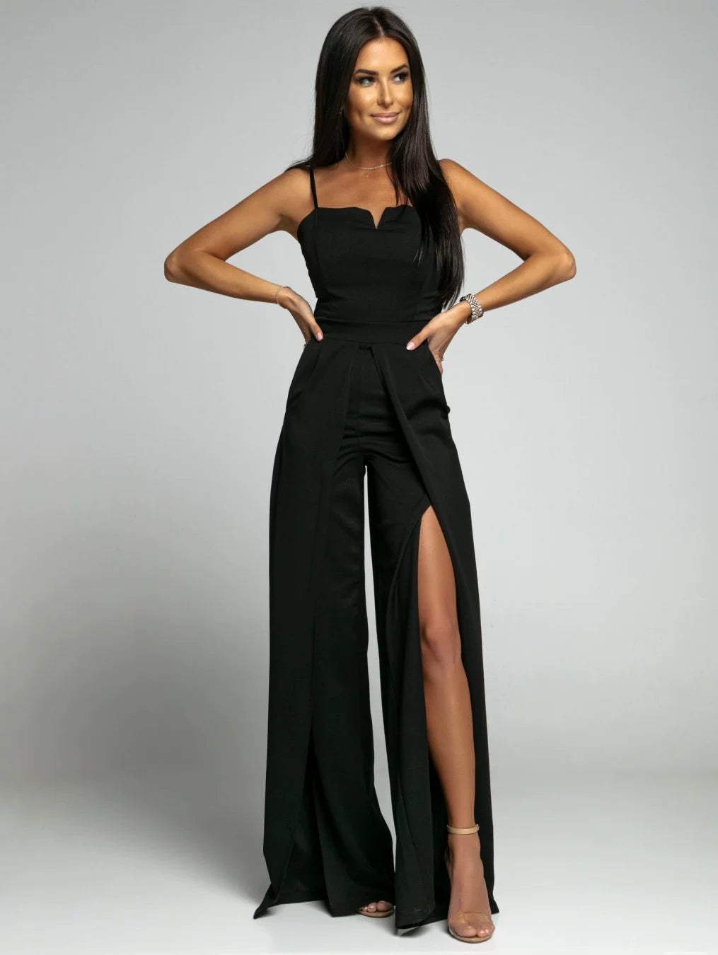 Fashion Suspender Waist-Tight Straight-leg Jumpsuit
