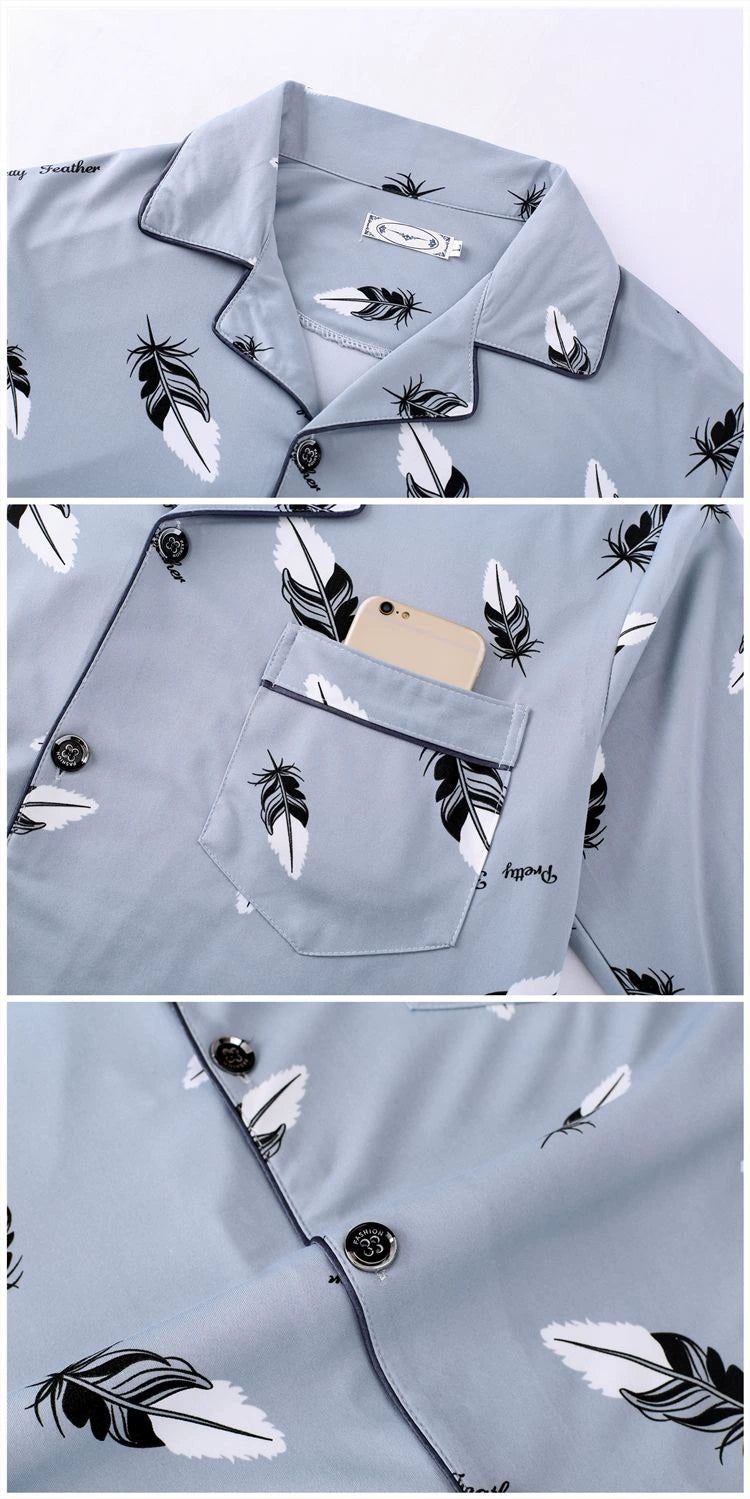 Men's Pajamas Cotton Long sleeve Trousers Two-piece Set