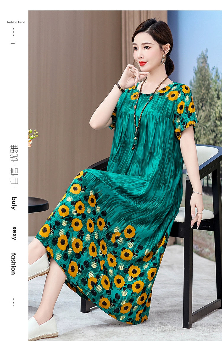 Noble over-the-Knee Middle-Aged Ladieswear Large Swing Noil Poplin Dress