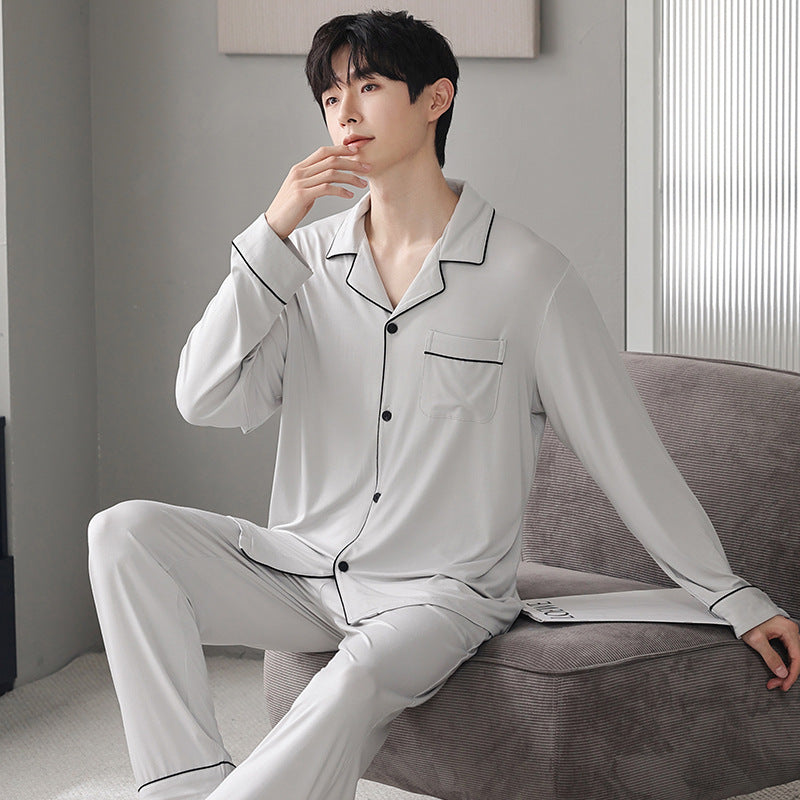 Autumn Men's Pajamas Sets Long Sleeve Modal Cotton Thin Teenage Boys' Large Size Spring Outwear Home Cloth Suit Sleepwear Male