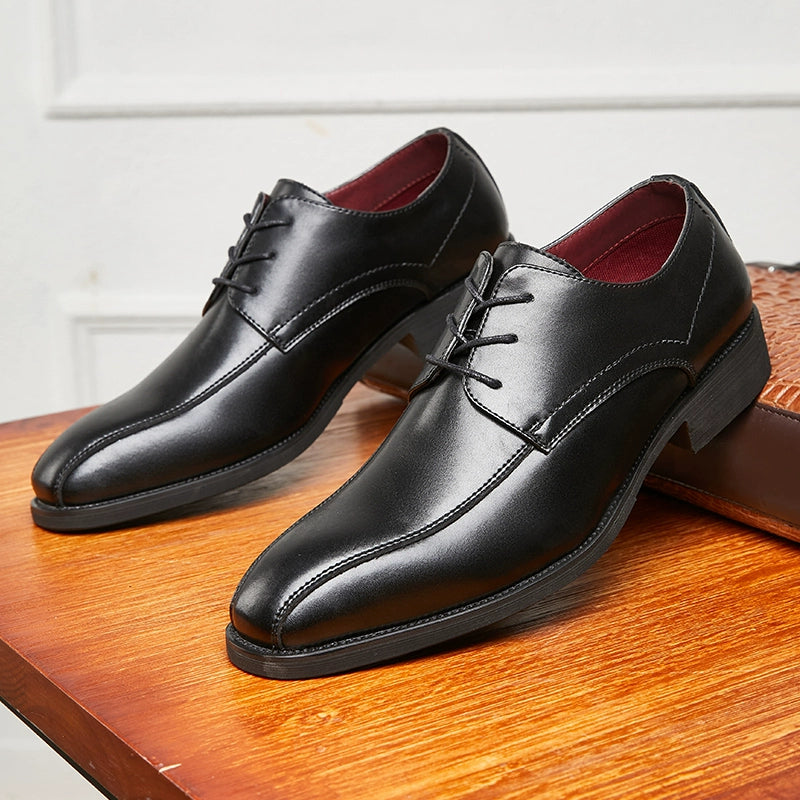 British Style Leather Formal Men's Shoes Pointed-Toe Lace