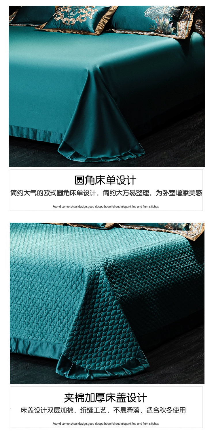 European Luxury Embroidery Palace Pure Cotton Satin Silk Bedding Set 6-10 PCs Set