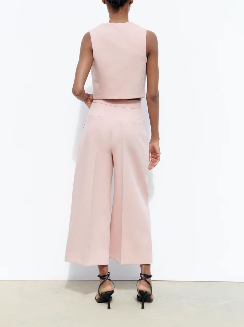 Spring High Waist Loose Pants Pants and Sleeveless V Neck Short Vest