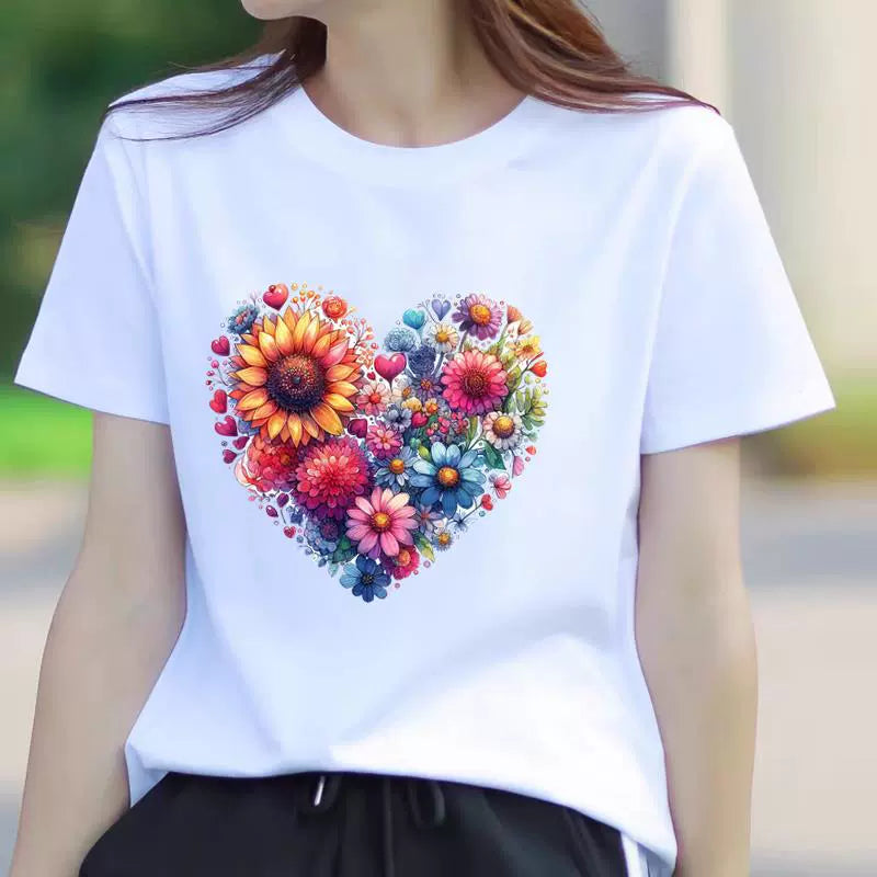 Butterfly Flower Summer Short Sleeve T-shirts Casual Thin Print