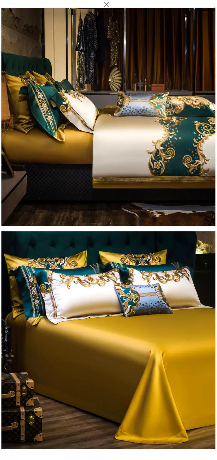 European Luxury Embroidery Palace Pure Cotton Satin Silk Bedding Set 6-10 PCs Set