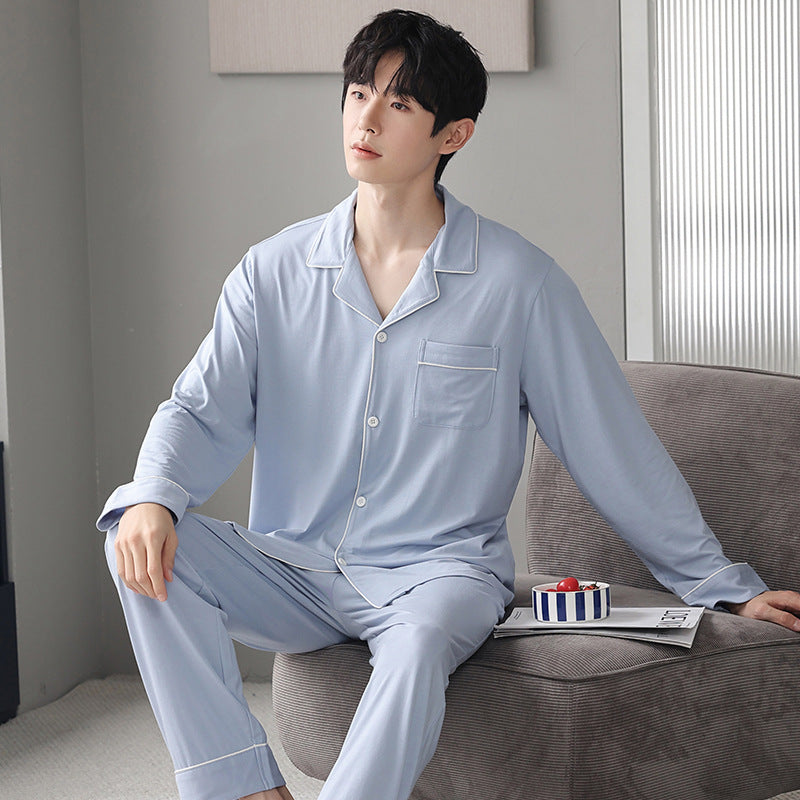 Autumn Men's Pajamas Sets Long Sleeve Modal Cotton Thin Teenage Boys' Large Size Spring Outwear Home Cloth Suit Sleepwear Male