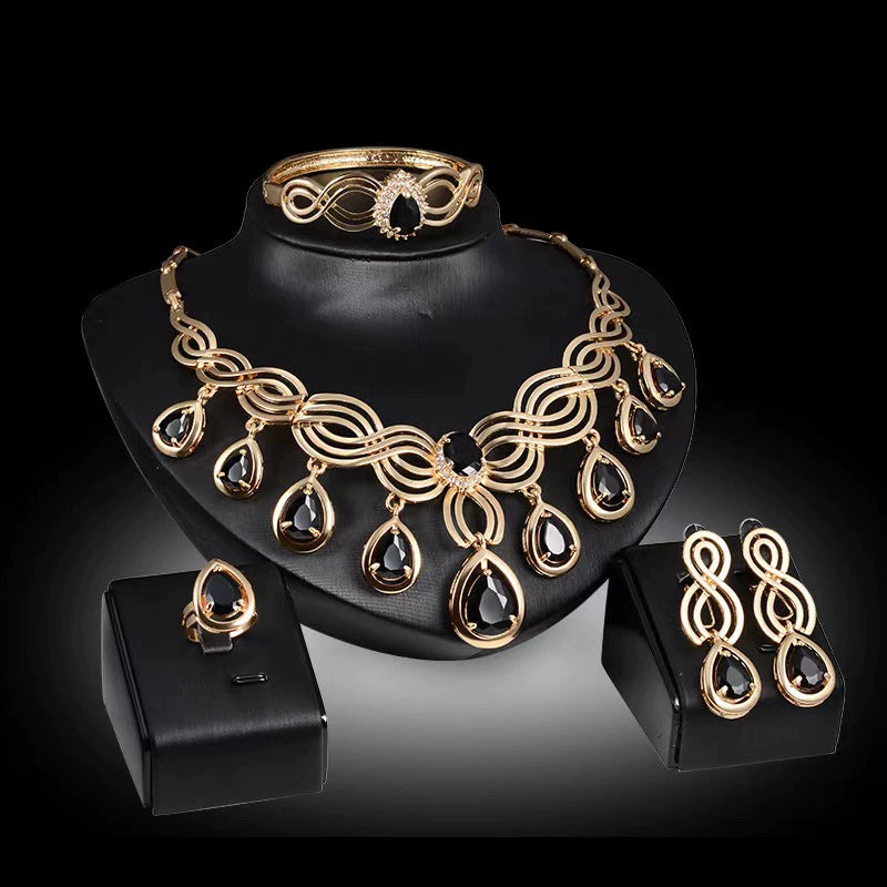 Fashion Inlaid Jewel Rhinestone Clavicle Chain Women's Banquet Earrings