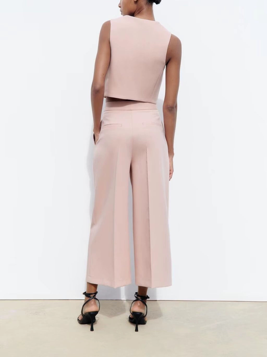 Spring High Waist Loose Pants Pants and Sleeveless V Neck Short Vest