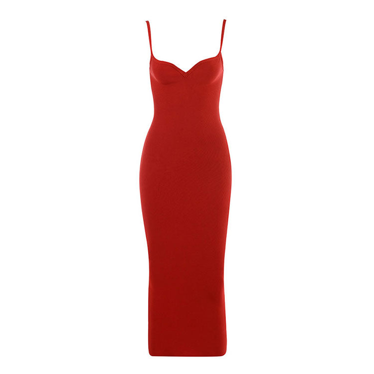 European and American Sexy Strappy Low-Cut Stretch Tight Dress