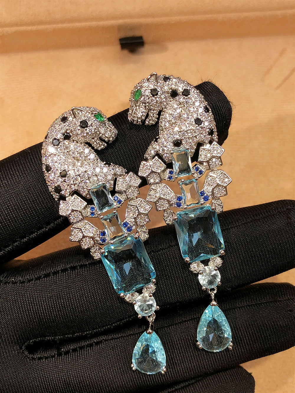 Jewelry Classy Elegant Luxury Zircon Necklace Earrings Leopard Head