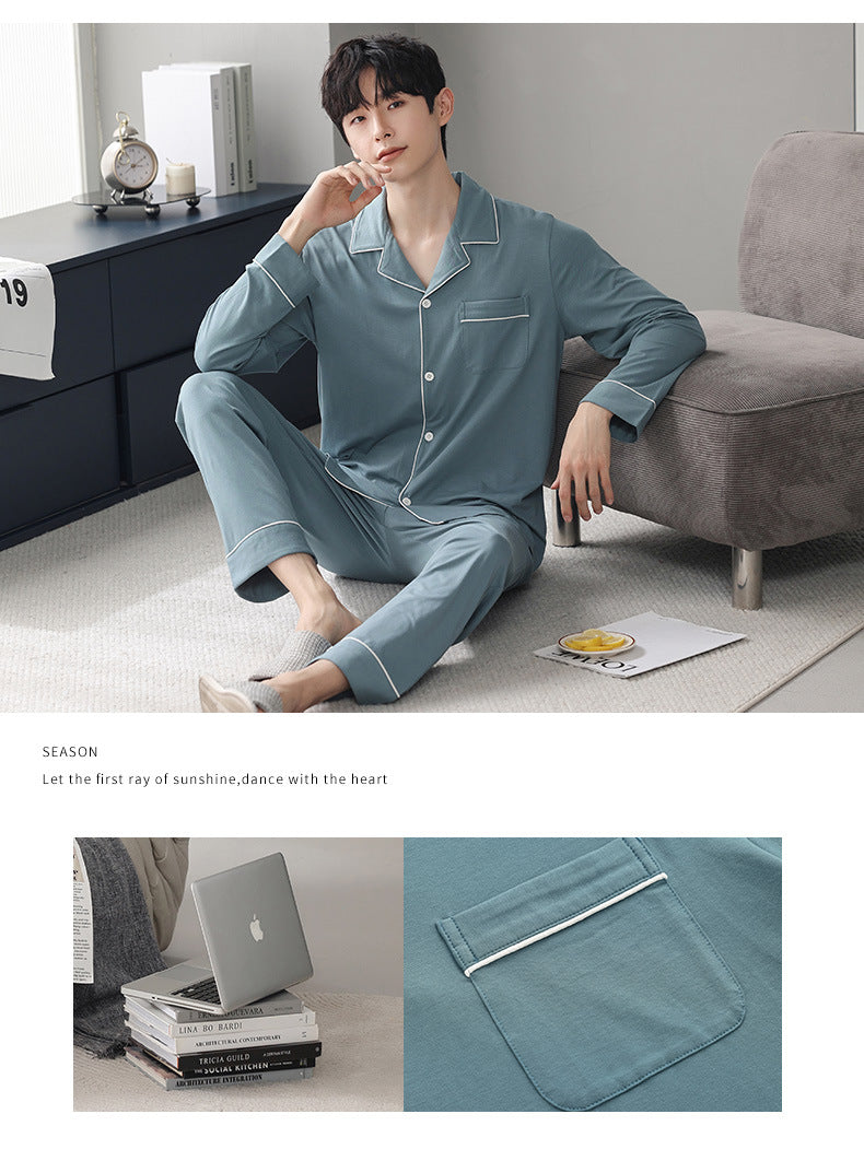 Autumn Men's Pajamas Sets Long Sleeve Modal Cotton Thin Teenage Boys' Large Size Spring Outwear Home Cloth Suit Sleepwear Male