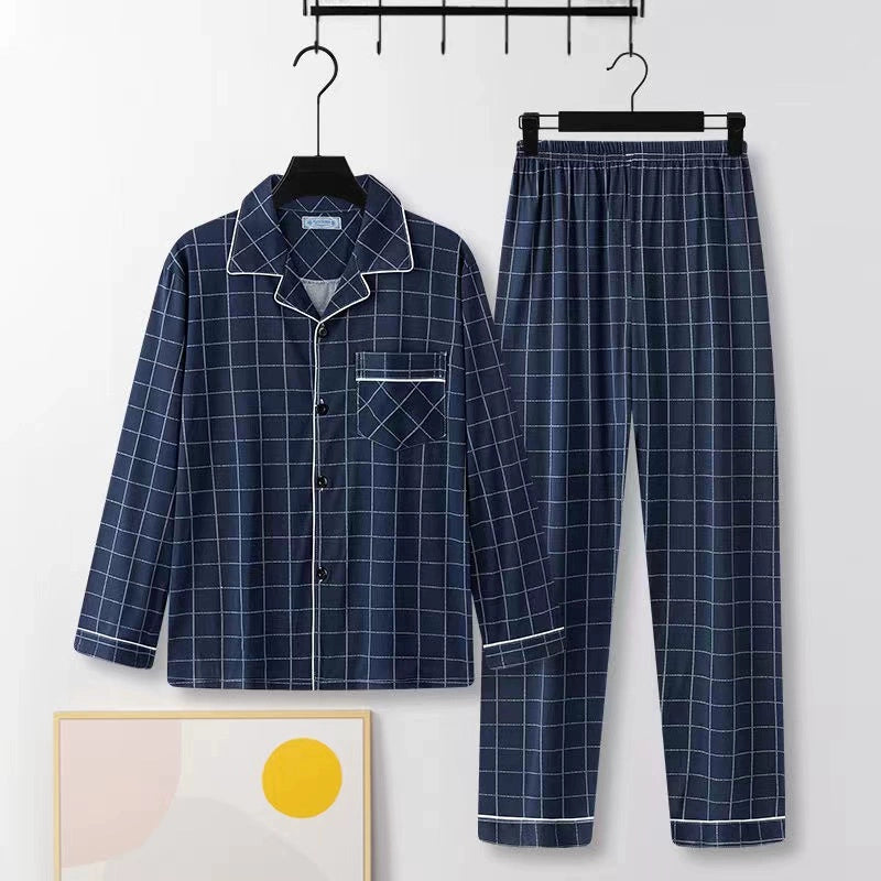 Men's Pajamas Cotton Long sleeve Trousers Two-piece Set