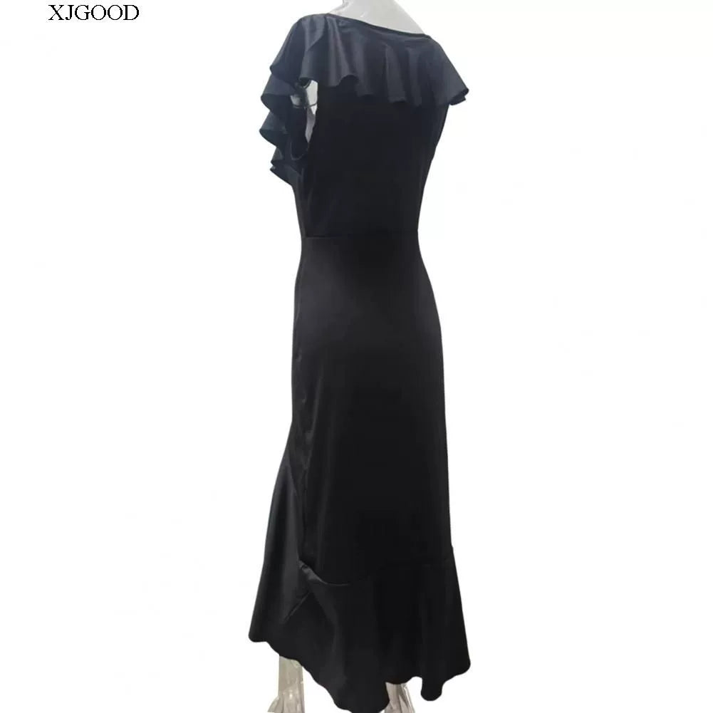 V-neck Flounce Irregular Dress