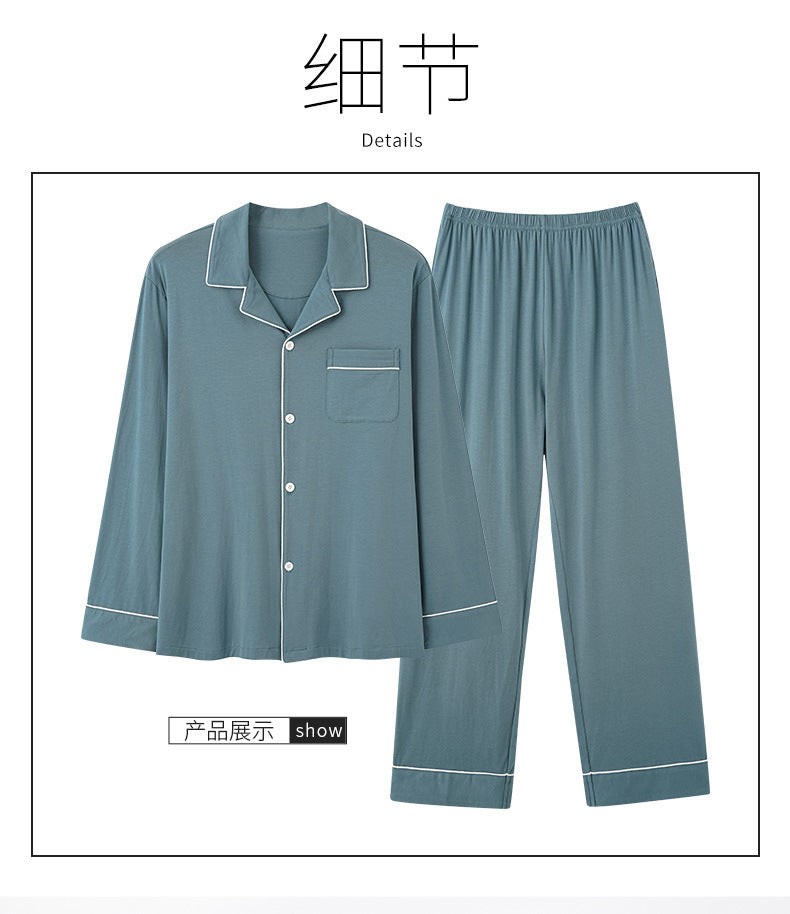 Autumn Men's Pajamas Sets Long Sleeve Modal Cotton Thin Teenage Boys' Large Size Spring Outwear Home Cloth Suit Sleepwear Male