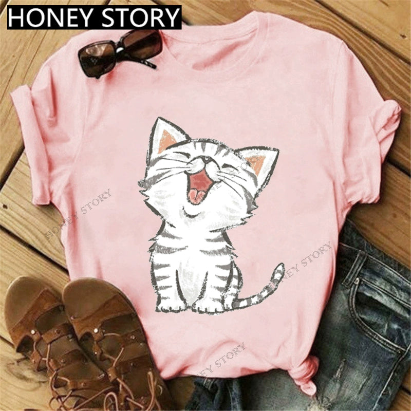 T-Shirts Short Sleeves Round Neck Cartoon Printing Comfortable