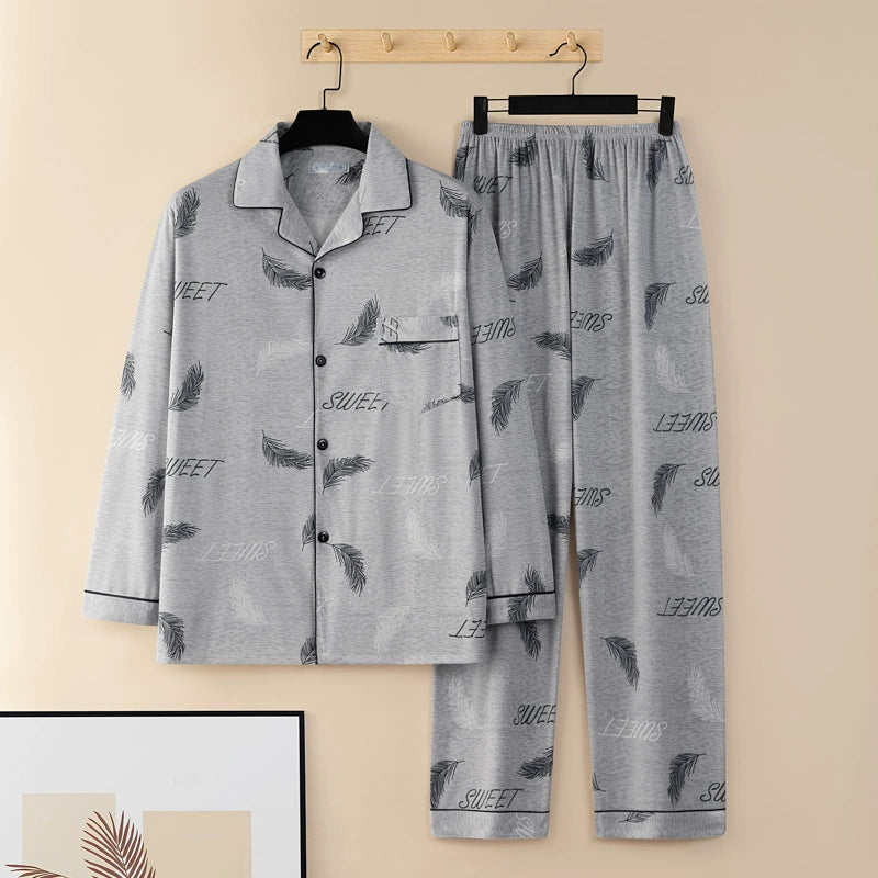 Men's Pajamas Cotton Long sleeve Trousers Two-piece Set