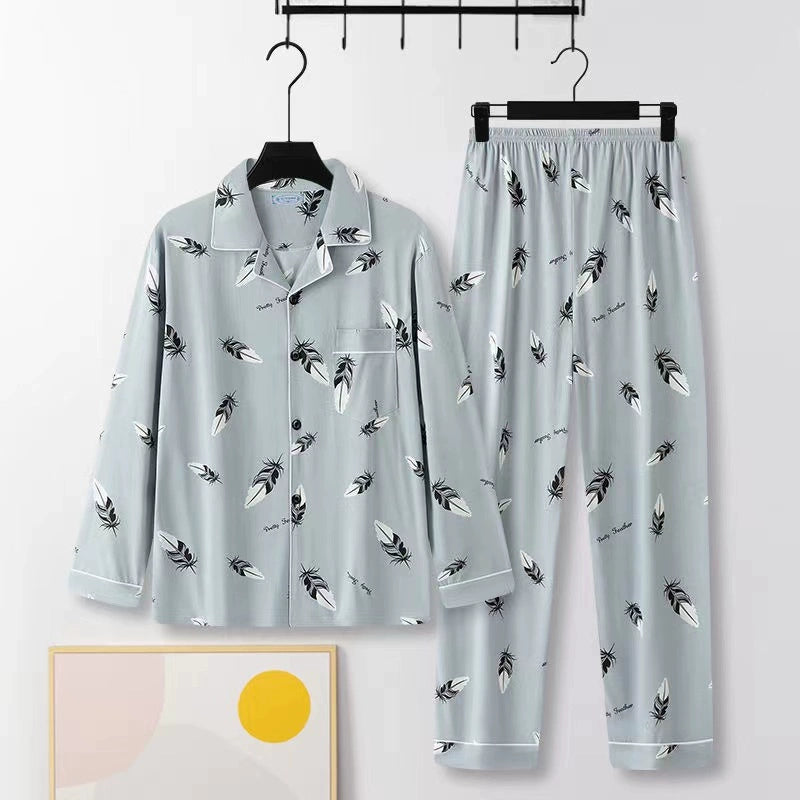 Men's Pajamas Cotton Long sleeve Trousers Two-piece Set
