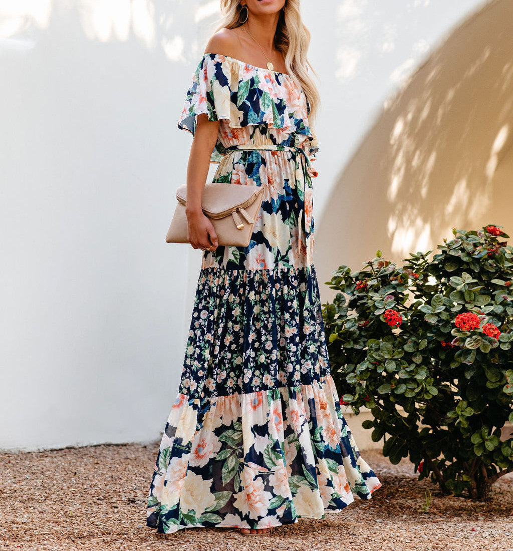 Women Summer Sexy Tie-Dye Stitching Print Dress