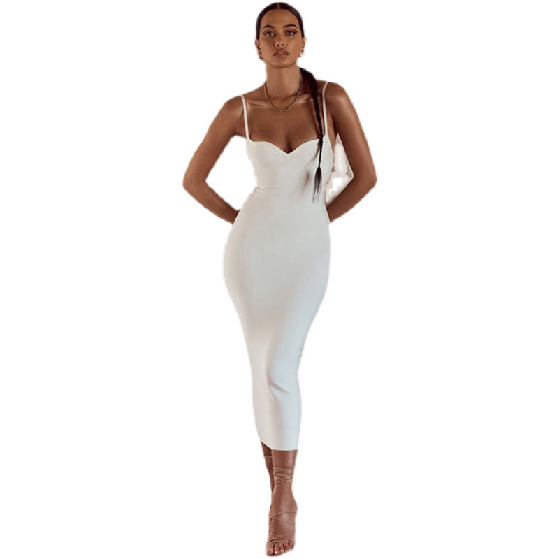 European and American Sexy Strappy Low-Cut Stretch Tight Dress