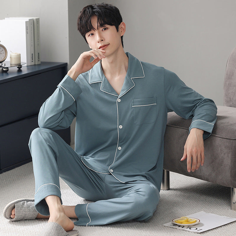 Autumn Men's Pajamas Sets Long Sleeve Modal Cotton Thin Teenage Boys' Large Size Spring Outwear Home Cloth Suit Sleepwear Male