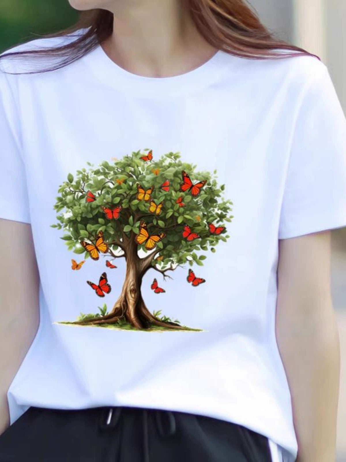 Butterfly Flower Summer Short Sleeve T-shirts Casual Thin Print