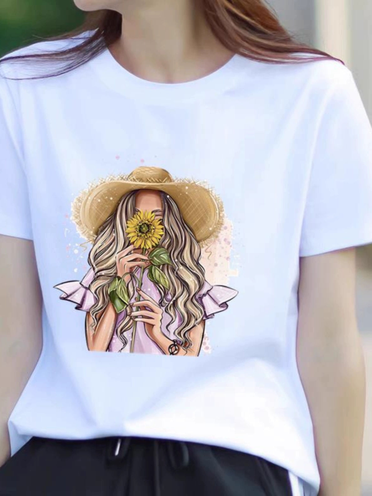 Butterfly Flower Summer Short Sleeve T-shirts Casual Thin Print