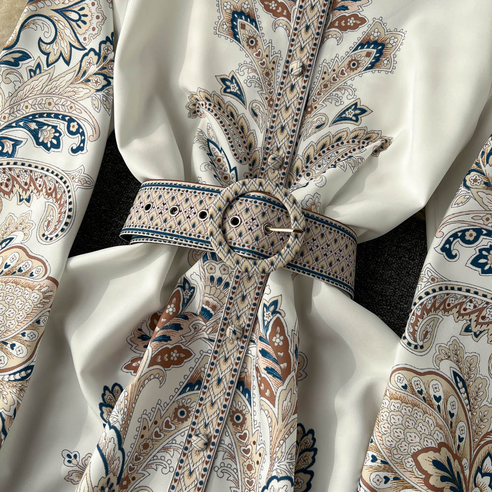 Vintage Print Robe Paisley Maxi Dress Lantern Sleeve