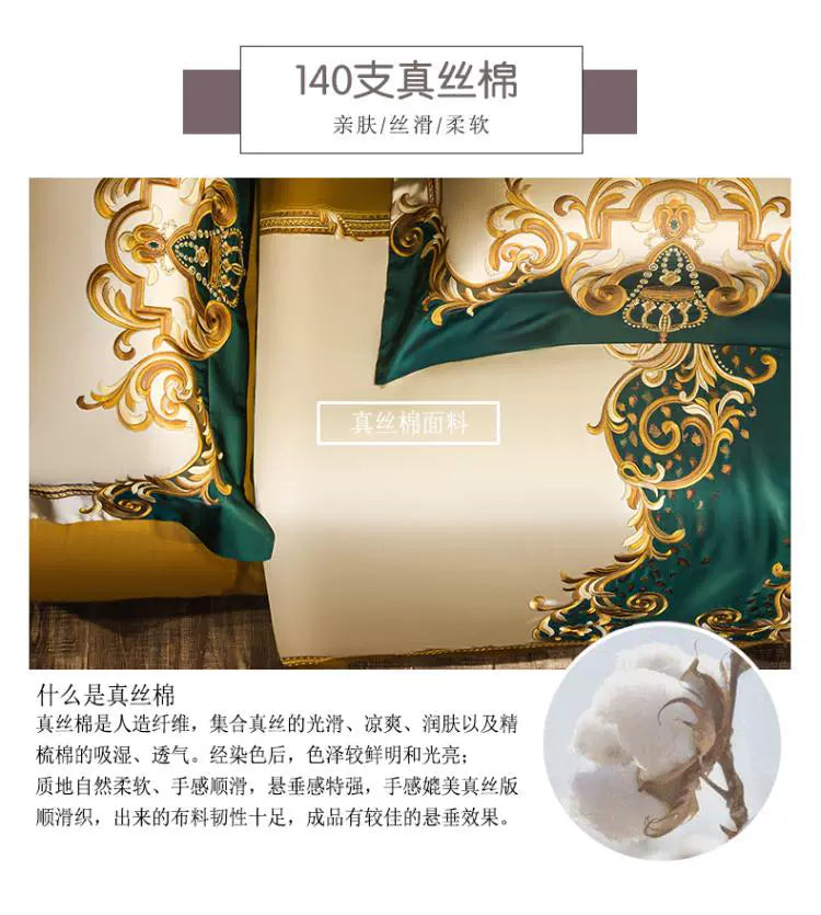European Luxury Embroidery Palace Pure Cotton Satin Silk Bedding Set 6-10 PCs Set