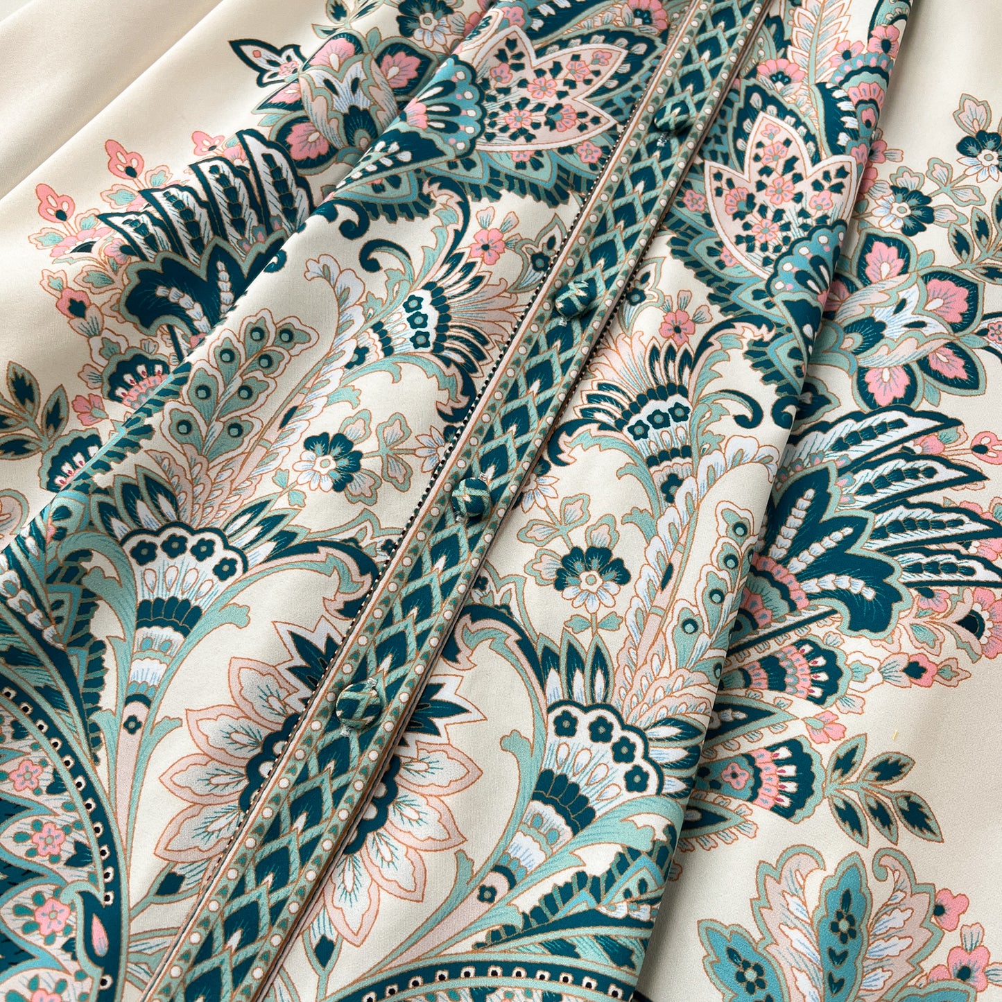 Vintage Print Robe Paisley Maxi Dress Lantern Sleeve
