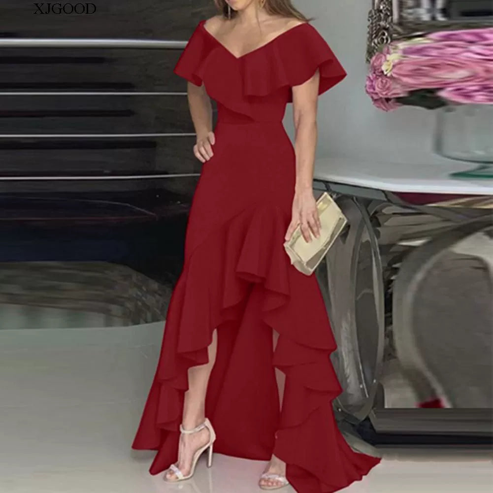 V-neck Flounce Irregular Dress