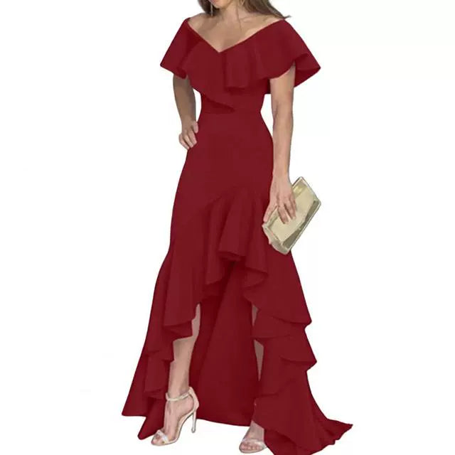 V-neck Flounce Irregular Dress
